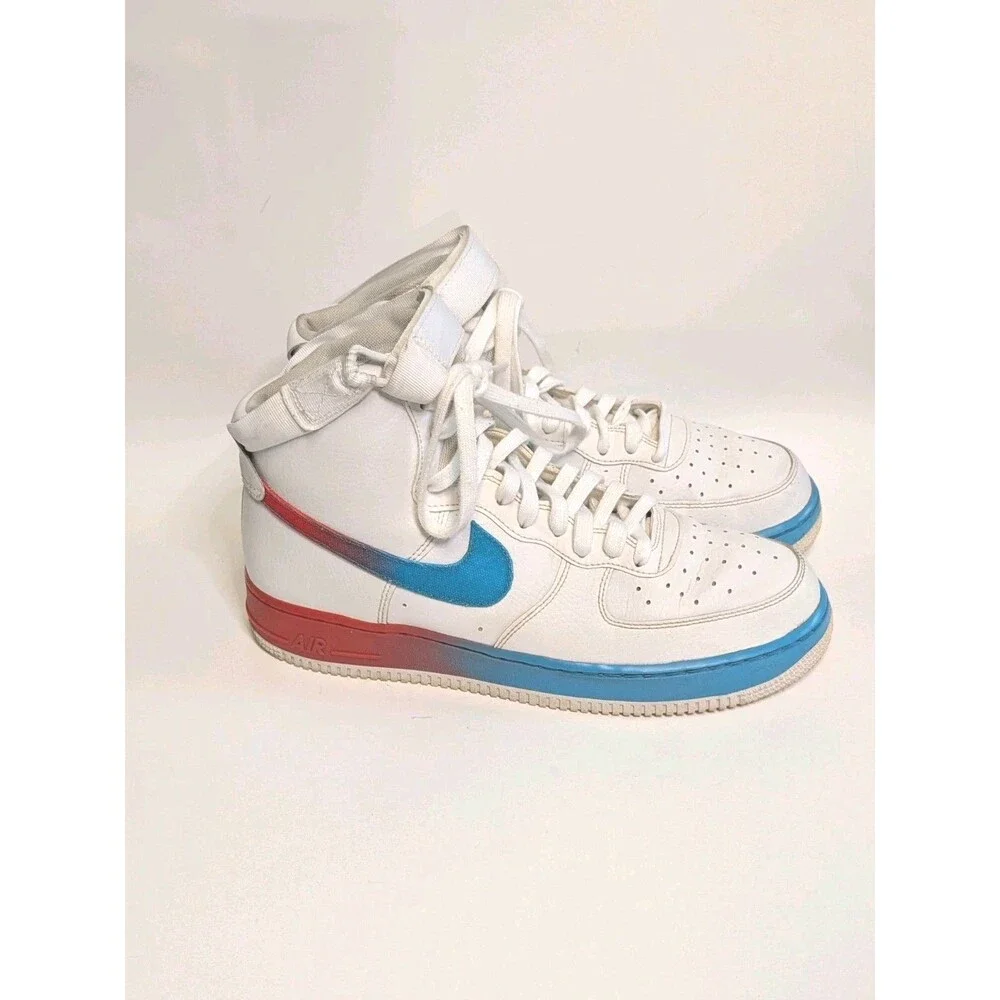 Nike Air Force 1 Mens High Top Sneaker Sz 10.5 White Blue Fury Ember Glow Ombre